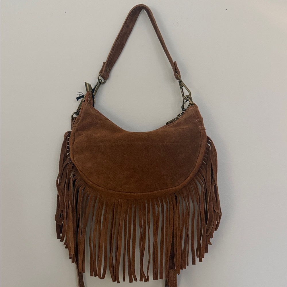 NWT Marlon Brown Leather Fringe Shoulder Cross Body Bag